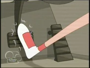 Candace's foot slamming on the brake pedal.