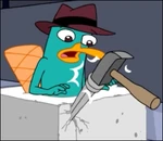 Doofenshmirtz accidentally throws a hammer at the chisel.