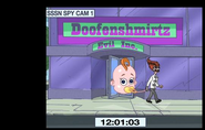 Dr. Bloodpudding exiting Doofenshmirtz Evil inc.