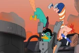 Platyborg throwing down both Phineas and Perry to stop them from foiling Doof-2.