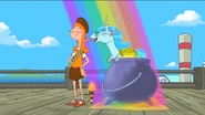 The unicorn slobbers all over Candace's hair.
