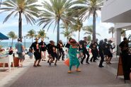 Agent P leading (much to Doof's chagrin) a flash mob in Ft. Lauderdale, Florida in The Platypus Dance.