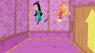 Candace and Stacy bounce in the elevator shaft.