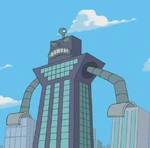 The building turns into a giant robot!