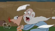 Bernie attempting to warn Phineas about how to stop the black hole