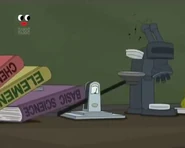 The books fall on a balance, sending out needles with string into the air