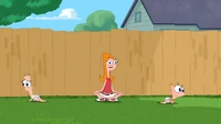 Phineas and Ferb crawl away