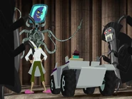 Parenthesis and his flea army cornering Perry in an ancient ruin simulation