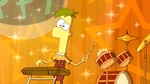 Ferb plays the keyboard and drums at the same time.
