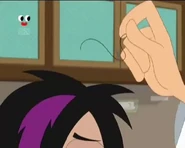 Doofenshmirtz taking a hair follicle from Johnny's head