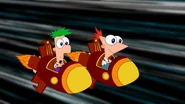 Phineas and Ferb, as toddlers, on the rocket rides in the flashback.