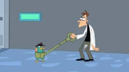 Doofenshmirtz tells Perry he's late after he captures him.