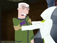 Despite losing its head, Parenthesis' android still functions as it takes Monogram hostage.