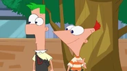 Phineas and Ferb impressed by Platyborg's new features.