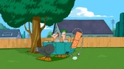 Phineas e Ferb constroem uma engenhoca para aquecer o ovo.