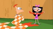 Phineas e Isabella trabalhando num novo estilo de roupa
