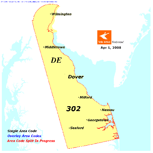 Delaware Area Code Map Category:302 | Telephone Wiki | Fandom