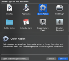 MacOS - Automator - Quick Action Selection