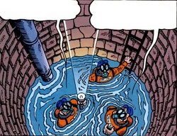 Les Rapetou dans le puit de Fort Donaldville, sous le coffre.