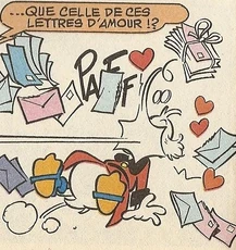 Money jetant les lettres d'amour de Picsou dans la figure de ce-dernier.