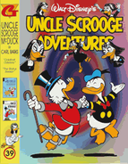 Couverture du magazine américain The Adventures of Scrooge McDuck in Color n°39 de 1998 réutilisant une case de Carl Barks sur une idée de Bruce Hamilton..