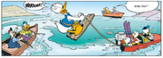 Donald auteur d'un saut de ski nautique devant le club de pêche