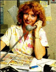 Fabiola Sustendal en 1986, à la rédaction du Journal de Mickey'"`UNIQ--ref-00000001-QINU`"'.