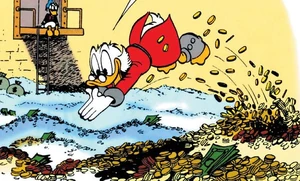  plongeant dans son argent.