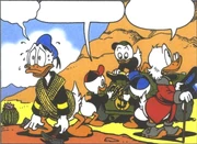 Donald découragé à l'idée de devoir escalader la montagne.