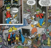 Géo montre à Donald le repaire de Fantomiald, se trouvant sous sa maison.