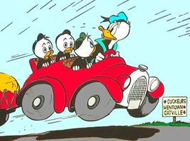 Donald Duck et ses neveux fuyant à Chatville et à Poulville