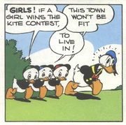 Riri, Fifi et Loulou refusent de croire que des filles vont remporter le concours...