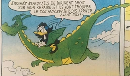 Miss Tick chevaucant le dragon de San Théodoum