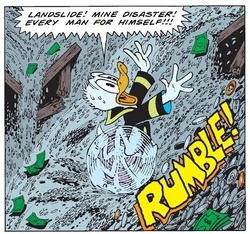 Donald tentant de sortir de la « mine » d'argent en train de s'effondrer.