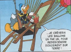 Donald s'envole sur une chaise.