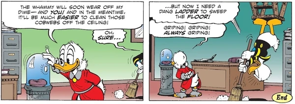 Picsou assurant à son neveu que son sou et lui reviendraient bientôt à la normale...