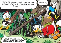 Picsou et Donald découvrant la cachette de la couronne.