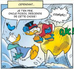 Donald face à Picsou qui se prend à nouveau pour une poule