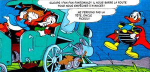 Picsou et Gontran effrayé par l'hologramme de Fantomiald !