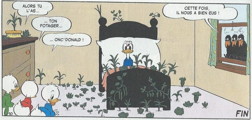 Fin :  découvre que ses légumes ont poussés dans sa chambre.