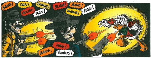Le duel entre les Dalton et Picsou.