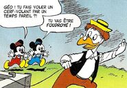 Jojo et Michou avec Géo Trouvetou dans l'histoire de Carl Barks, L'éclair de génie !