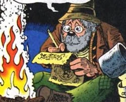 , âgé, dans son camp de  à côté de Balthazar Picsou.