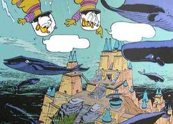 Donald et Picsou découvrant la mythique cité d'Atlantide.