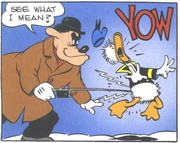 Démonstration de toute l'hostilité de Lagrogne envers Donald Duck.