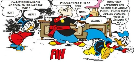 Dernière case de l'histoire où Picsou et le maire de Donaldville négocient l'utilisation du climatiseur.