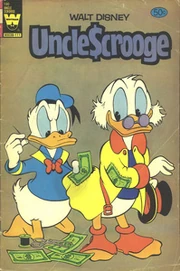 Couverture du comic book Uncle Scrooge n°190 réutilisant un dessin de Carl Barks, avec le visage de Picsou redessiné.