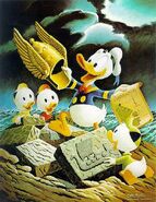 Une des trois peintures réalisées par Carl Barks sur le thème du casque d'or. Celle-ci s'intitule Golden Helmet et date de 1972.