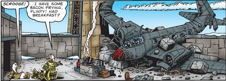 Picsou dévoilant qu'il est arrivé avant Gripsou et qu'il a aussi déclaré la découverte de l'or perdus des Incas