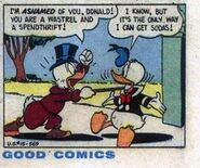 Picsou et Donald dessinés par Carl Barks dans l'histoire Picsou contre Gripsou de 1956.